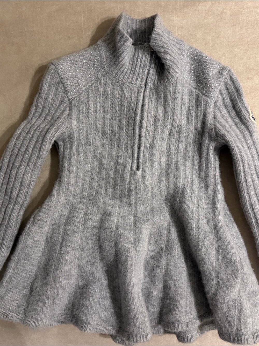 Moncler Light Gray Ribbed Crewneck Sweater